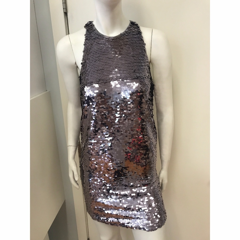 LINE AND DOT SEQUINED SILVER DRESS SIZE SMALL